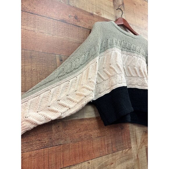 Planet Gold Womens Color Block Cable Knit Sweater Size L - Picture 2 of 7